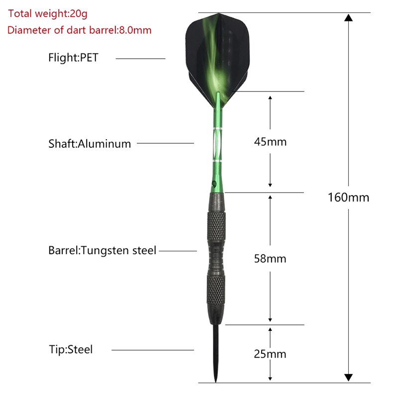 Big Green Man Steel Darts And 3pcs With Professional Dart Dimensions
