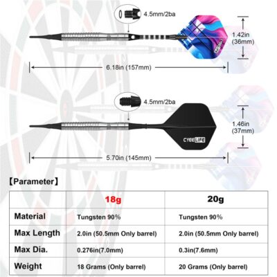 CyeeLife Tungsten Darts Set 23 gram, professionele stalen darts met 3 schachten, 9 flights en 1 slijper, dartpijlen met metalen punt (zwart
